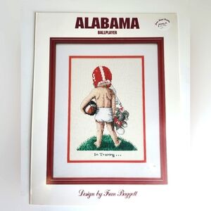 Alabama Ballplayer In Training Counted Cross Stitch pattern Roll Tide Crimson